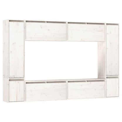 8 Piece Wall-mounted TV Cabinet Set White Solid Wood Pine
