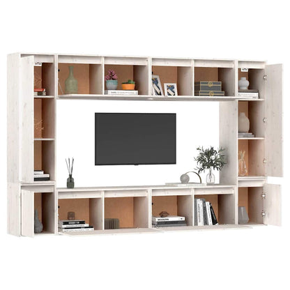 8 Piece Wall-mounted TV Cabinet Set White Solid Wood Pine