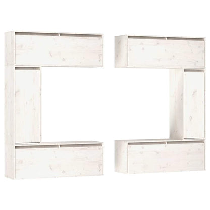 6 Piece TV Cabinet Set White Solid Wood Pine