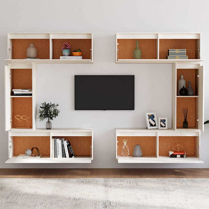 6 Piece TV Cabinet Set White Solid Wood Pine