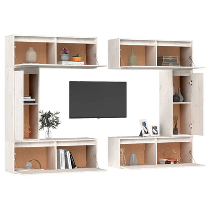 6 Piece TV Cabinet Set White Solid Wood Pine
