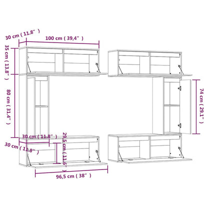 6 Piece TV Cabinet Set White Solid Wood Pine