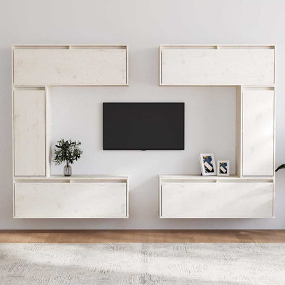 6 Piece TV Cabinet Set White Solid Wood Pine