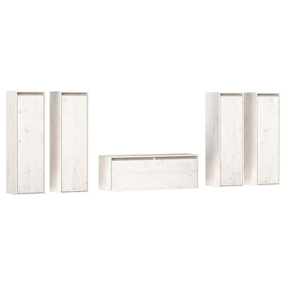5 Piece TV Cabinet Set White Solid Wood Pine