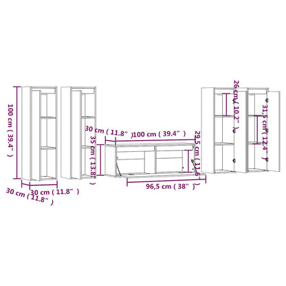 5 Piece TV Cabinet Set White Solid Wood Pine