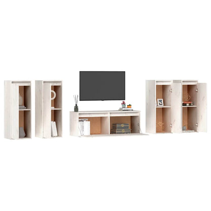 5 Piece TV Cabinet Set White Solid Wood Pine