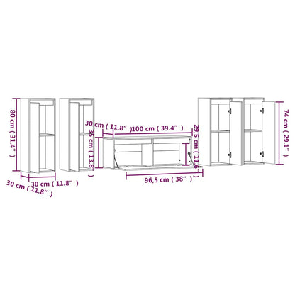 5 Piece TV Cabinet Set White Solid Wood Pine