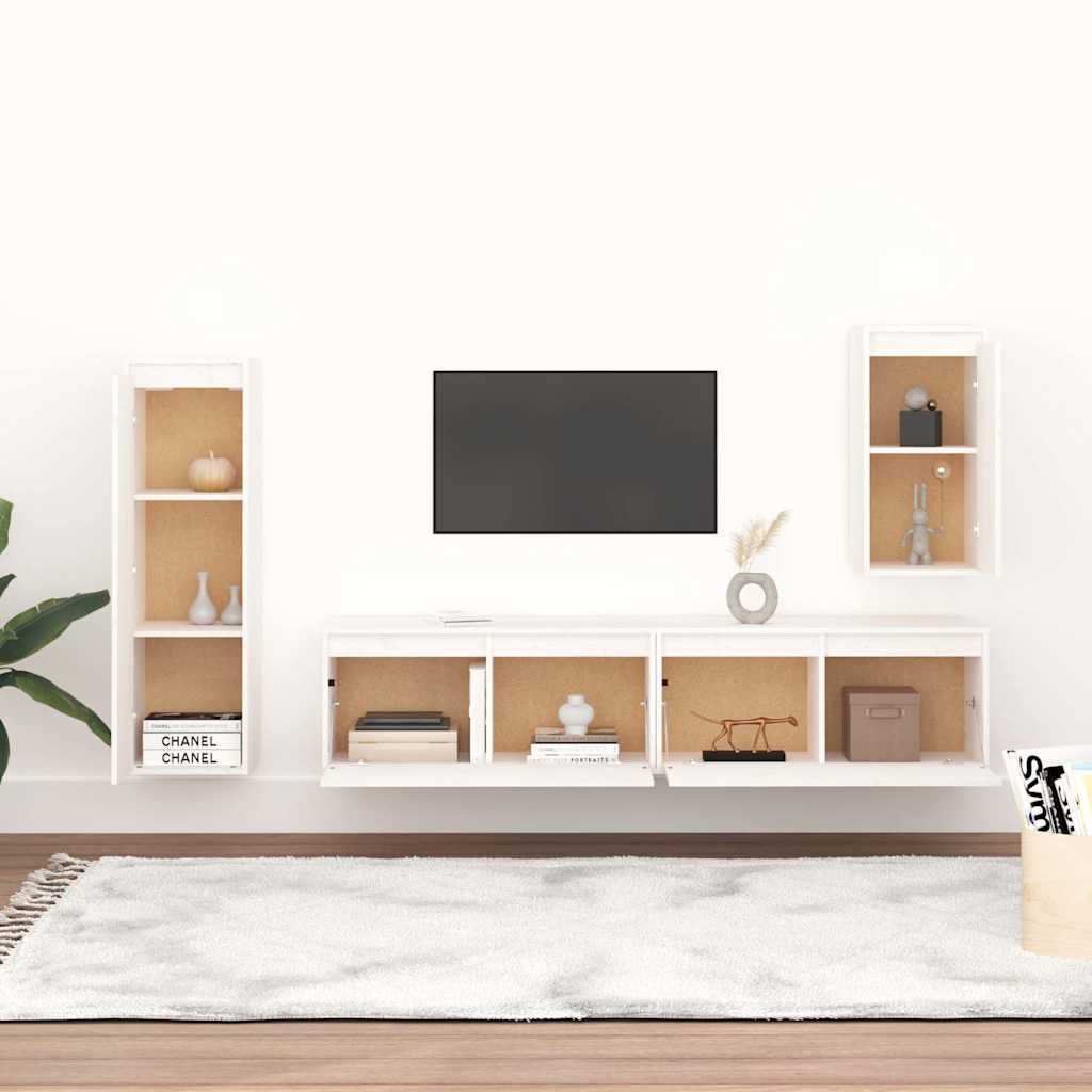TV Cabinets 4 pcs White Solid Wood Pine