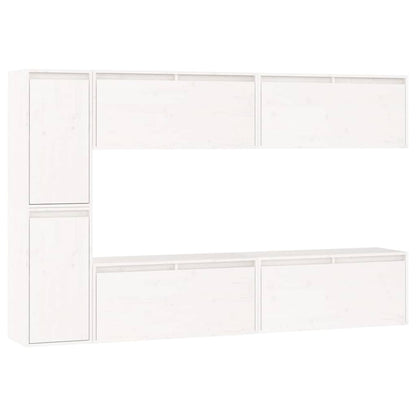 6 Piece TV Cabinet Set White Solid Wood Pine