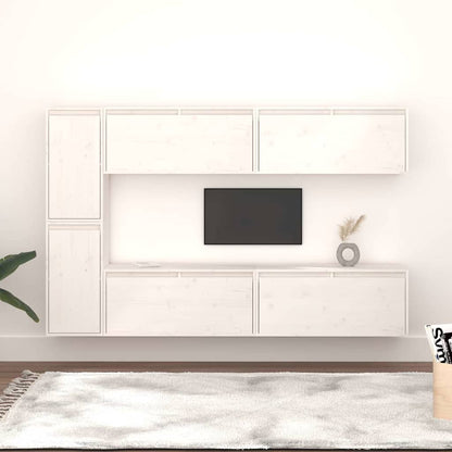 6 Piece TV Cabinet Set White Solid Wood Pine