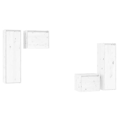 4 Piece TV Cabinet Set White Solid Wood Pine