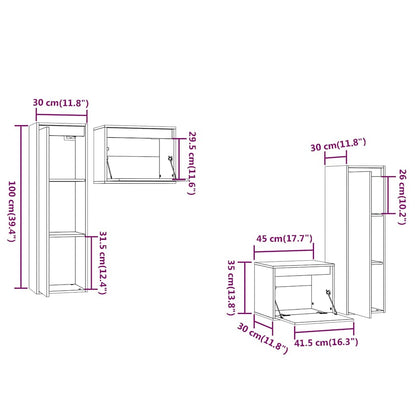 4 Piece TV Cabinet Set White Solid Wood Pine