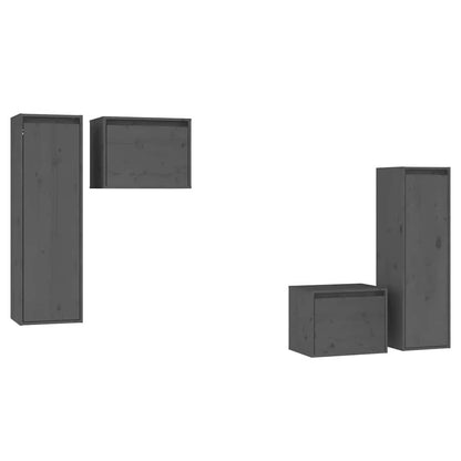 4 Piece TV Cabinet Set Grey Solid Wood Pine