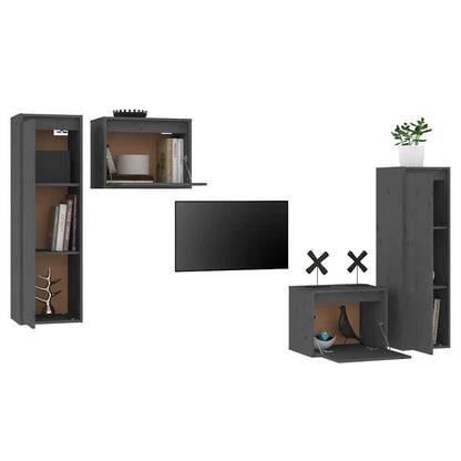 4 Piece TV Cabinet Set Grey Solid Wood Pine