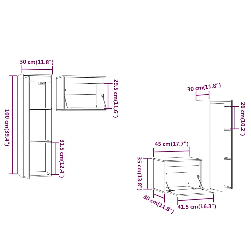 4 Piece TV Cabinet Set Grey Solid Wood Pine
