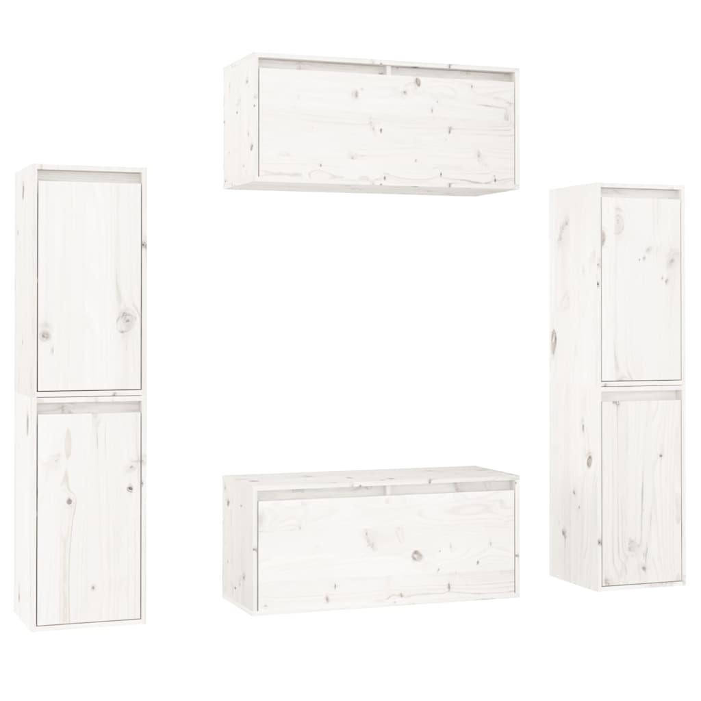 6 Piece TV Cabinet Set White Solid Wood Pine