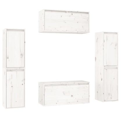 6 Piece TV Cabinet Set White Solid Wood Pine