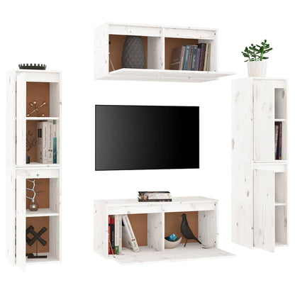 6 Piece TV Cabinet Set White Solid Wood Pine