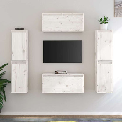 6 Piece TV Cabinet Set White Solid Wood Pine