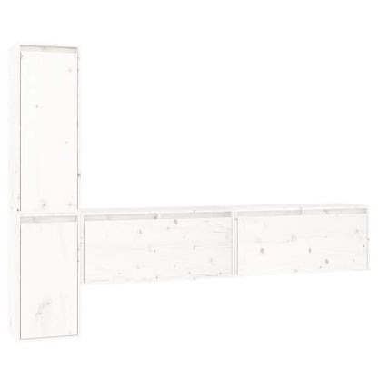 4 Piece TV Cabinet Set White Solid Wood Pine