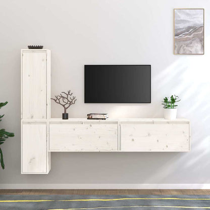 4 Piece TV Cabinet Set White Solid Wood Pine