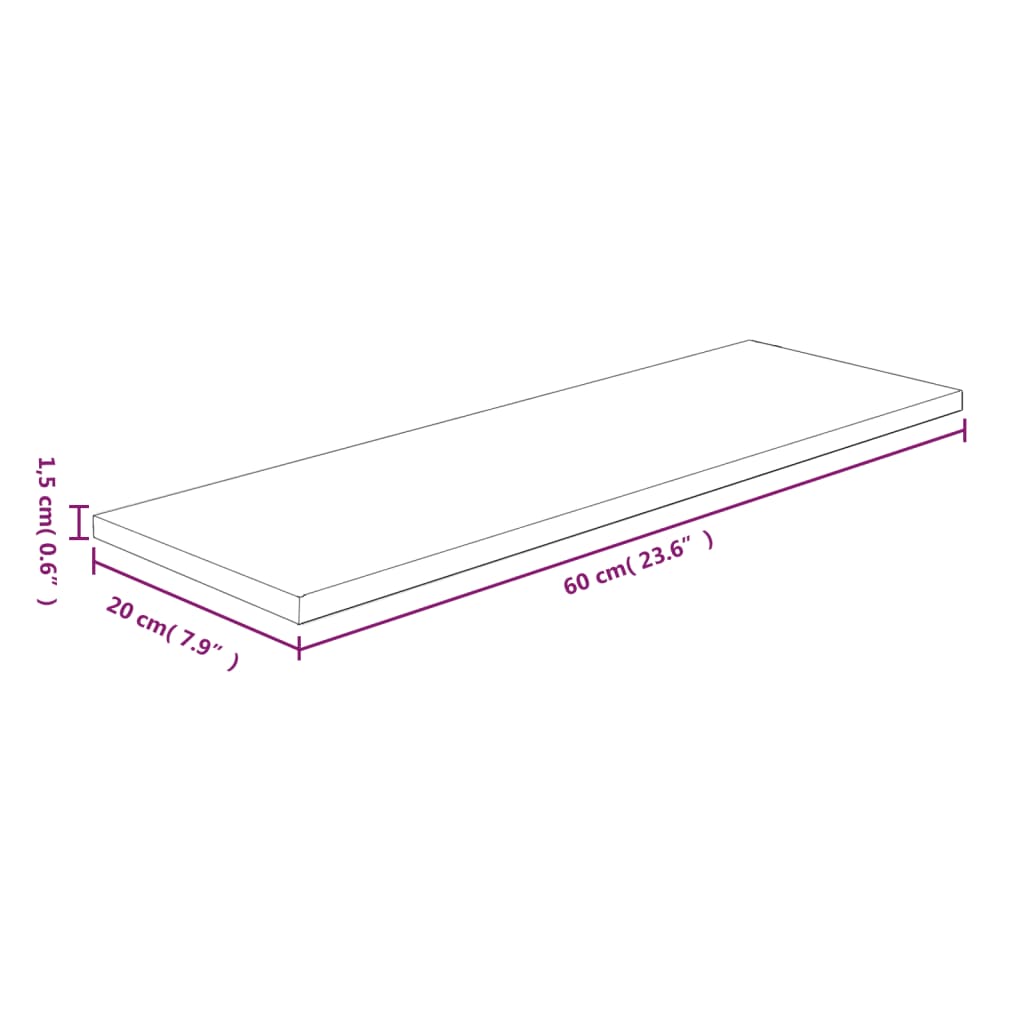 Shelf Board | Medium brown | Solid oak wood (untreated) | 60x20x1.5 cm