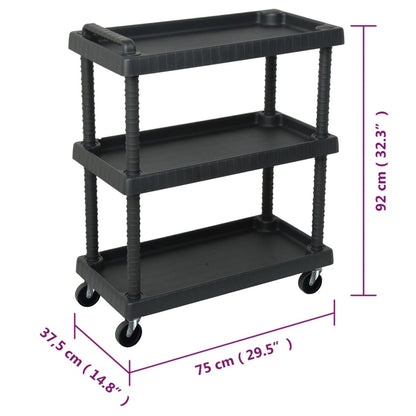 151828 vidaXL 3-Tier Workshop Tool Trolley Black 75x37,5x92 cm PP