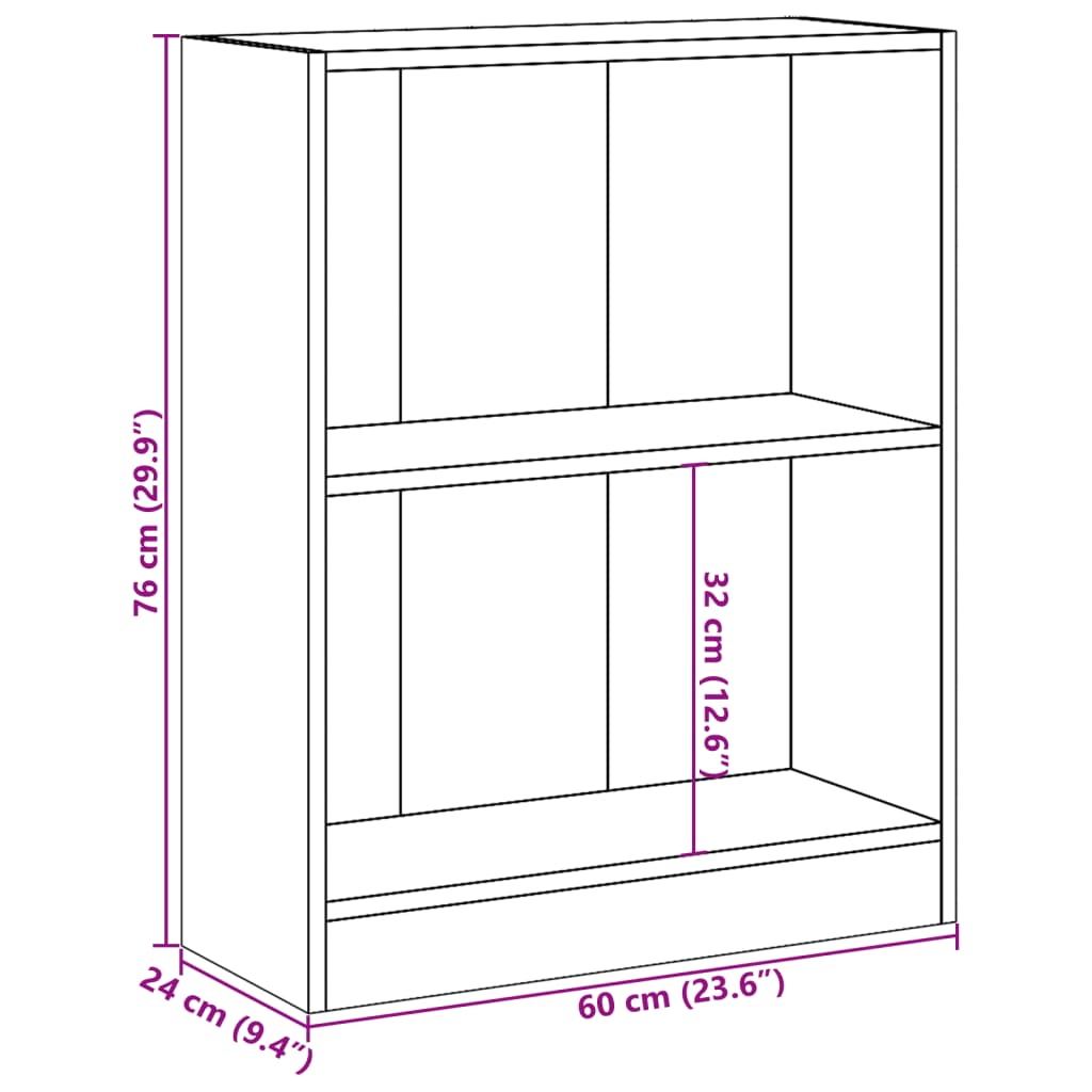 Bookcase Smoked Oak 60x24x76 cm Engineered Wood
