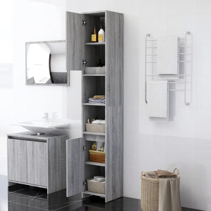 815109 vidaXL Bathroom Cabinet Grey Sonoma 30x30x183,5 cm Engineered Wood