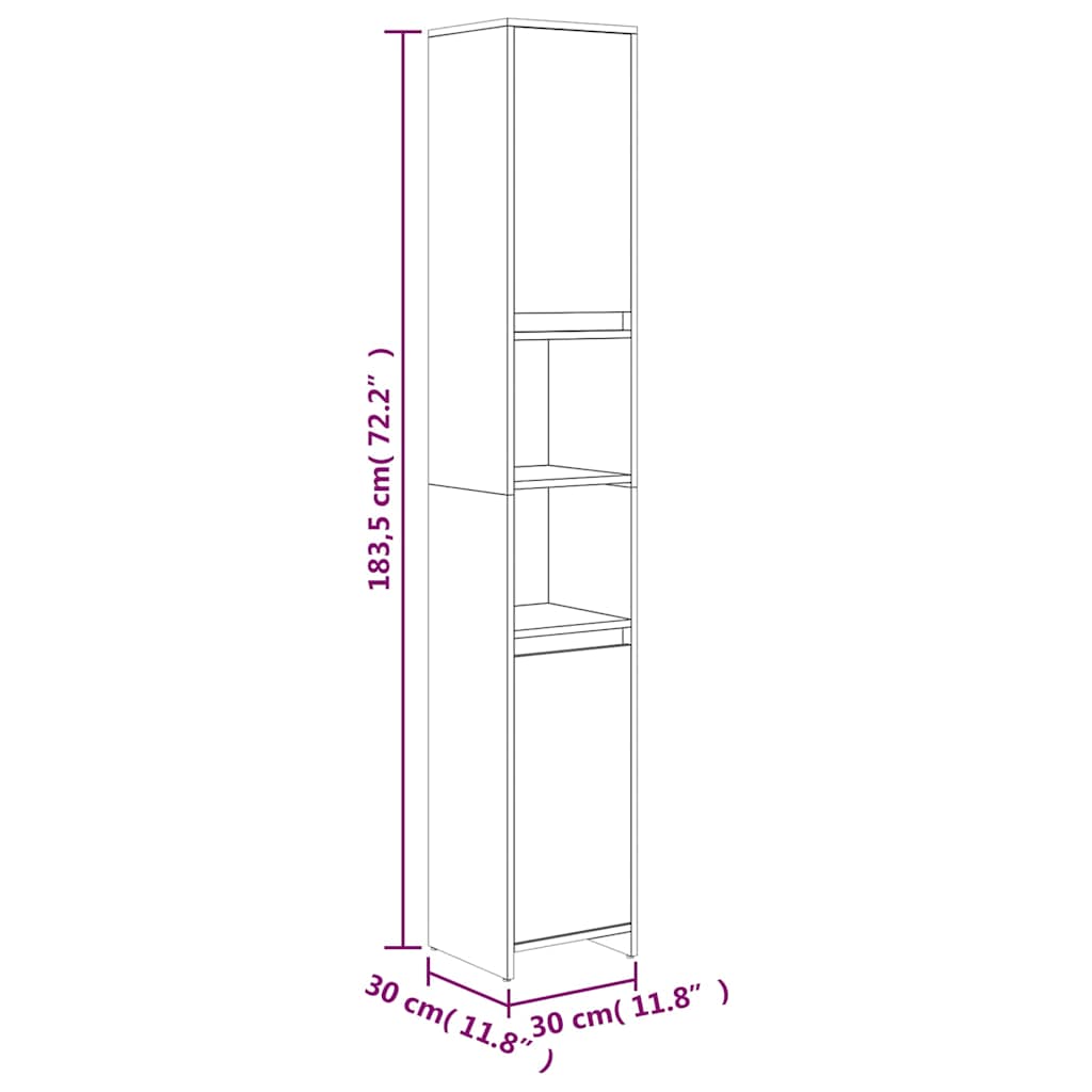815109 vidaXL Bathroom Cabinet Grey Sonoma 30x30x183,5 cm Engineered Wood
