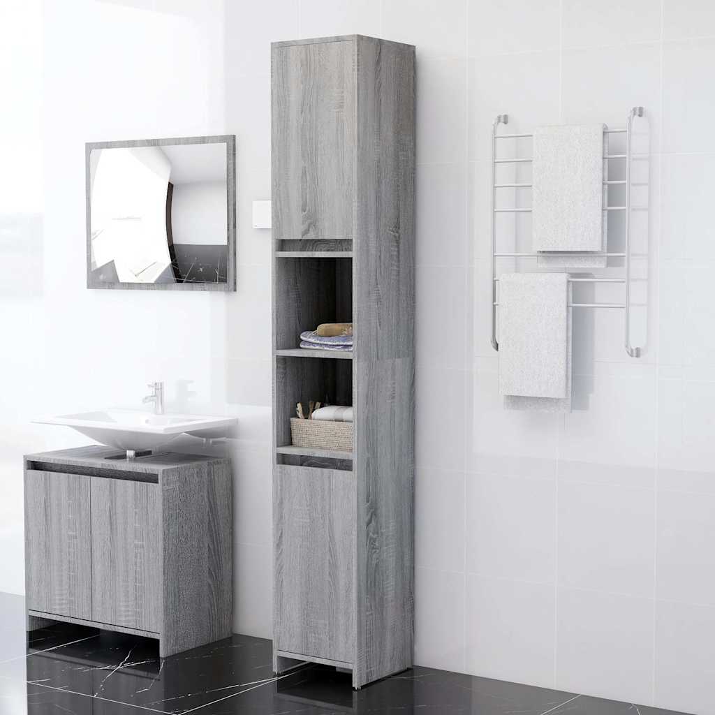 815109 vidaXL Bathroom Cabinet Grey Sonoma 30x30x183,5 cm Engineered Wood