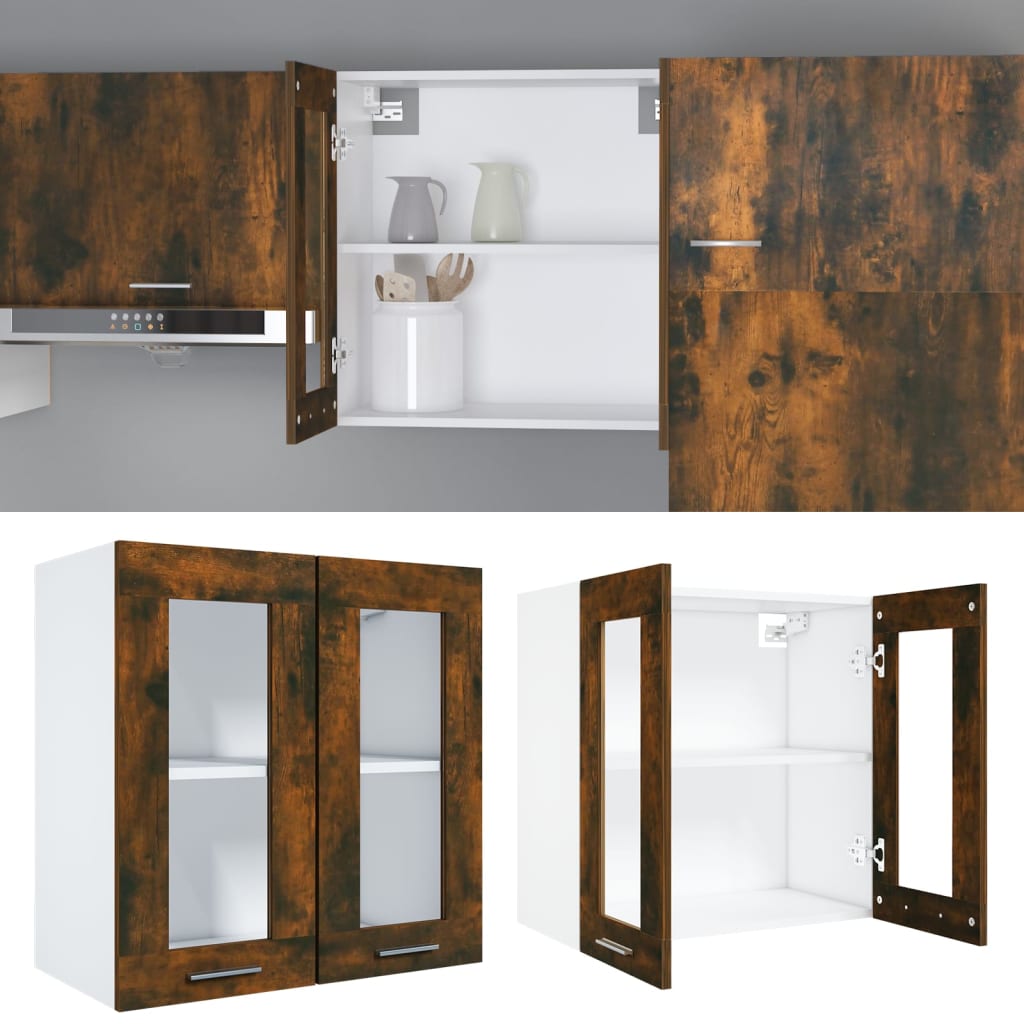 Hanging Glass Cabinet Lyon Smoked Oak 60x31x60 cm Engineered Wood