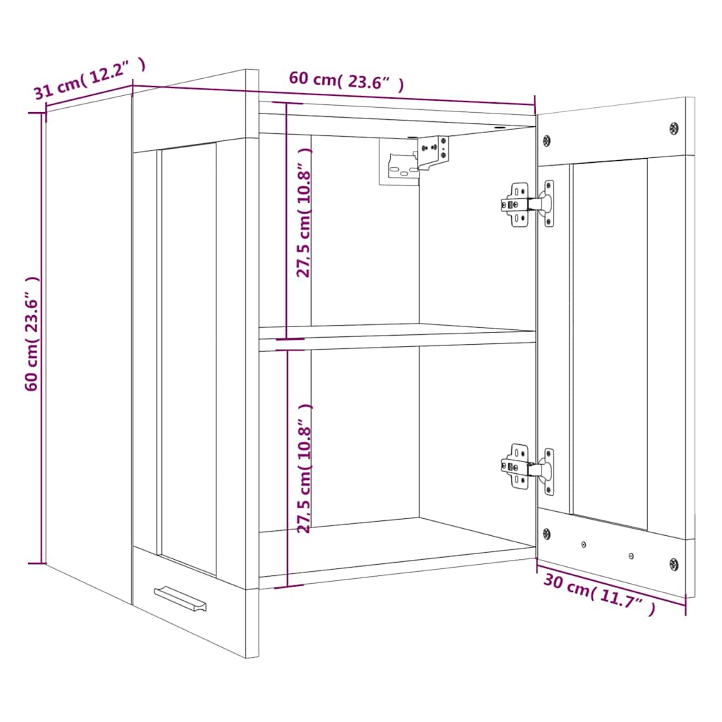 Hanging Glass Cabinet "Lyon" Smoked Oak 60x31x60 cm