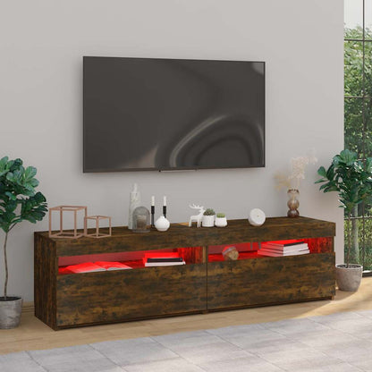 815124 vidaXL TV Cabinet with LED Lights 2 pcs Smoked Oak 75x35x40 cm