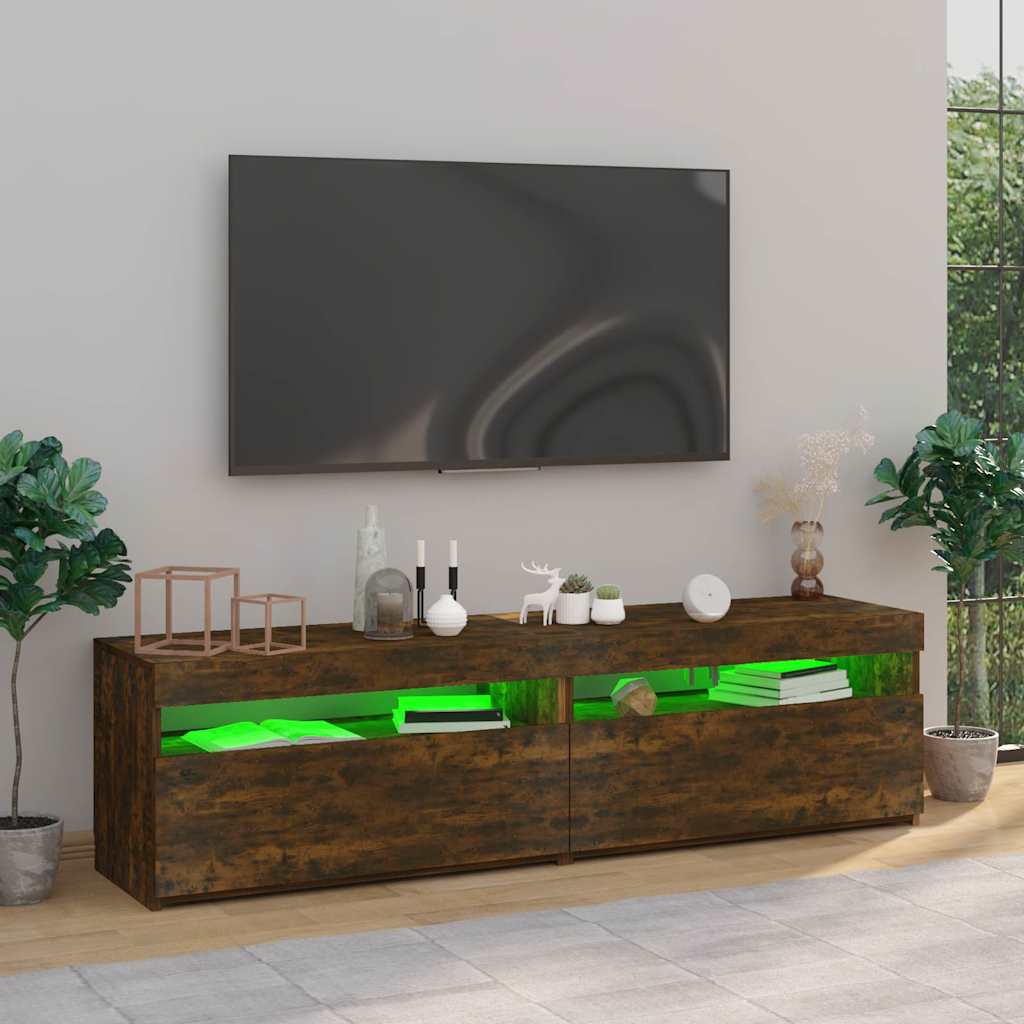 815124 vidaXL TV Cabinet with LED Lights 2 pcs Smoked Oak 75x35x40 cm