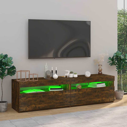 815124 vidaXL TV Cabinet with LED Lights 2 pcs Smoked Oak 75x35x40 cm