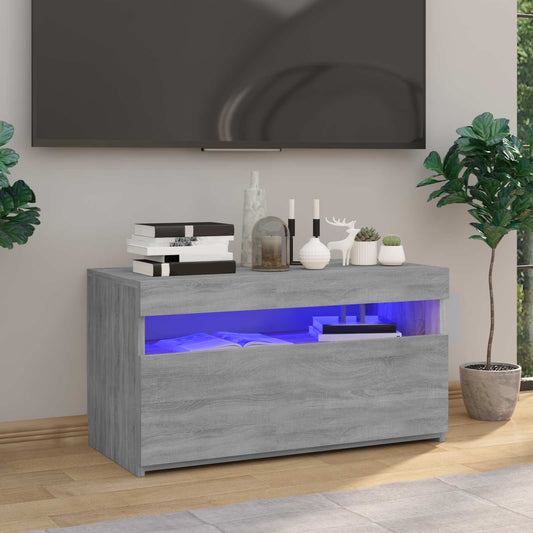 815125 vidaXL TV Cabinet with LED Lights Grey Sonoma 75x35x40 cm