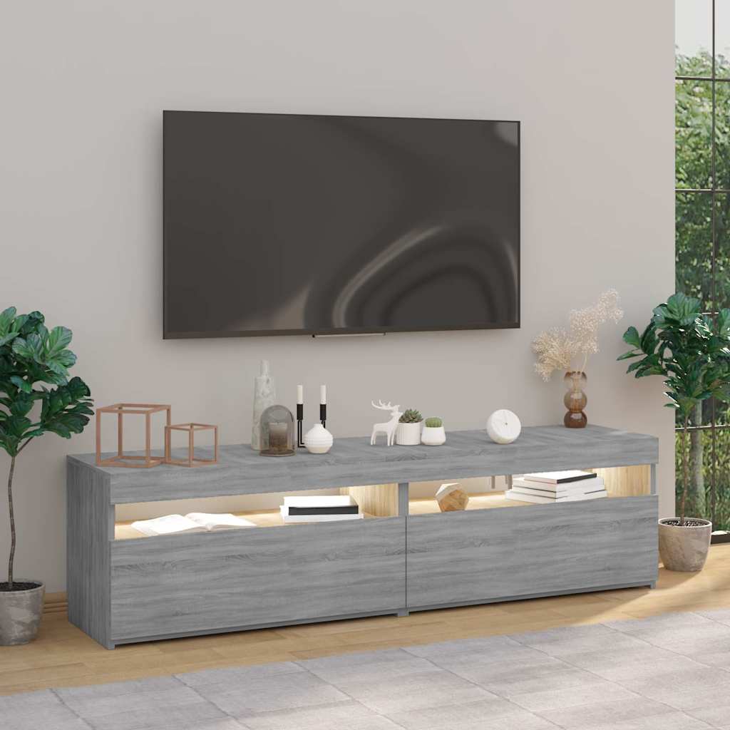 815126 vidaXL TV Cabinet with LED Lights 2 pcs Grey Sonoma 75x35x40 cm