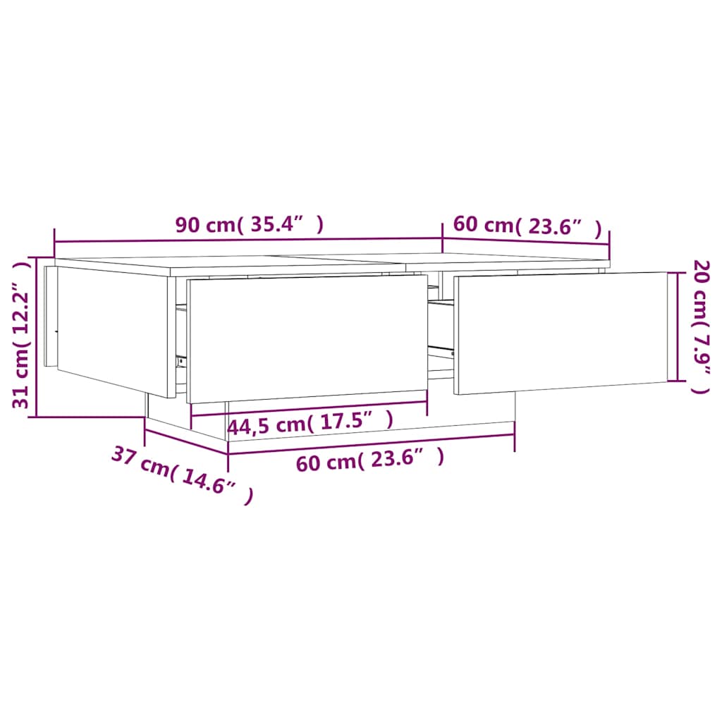 815195 vidaXL Coffee Table Smoked Oak 90x60x31 cm Engineered Wood
