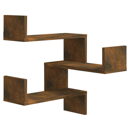 815205 vidaXL Wall Corner Shelves 2 pcs Smoked Oak 40x40x50 cm Engineered Wood