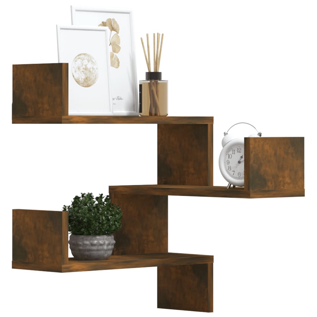 815205 vidaXL Wall Corner Shelves 2 pcs Smoked Oak 40x40x50 cm Engineered Wood