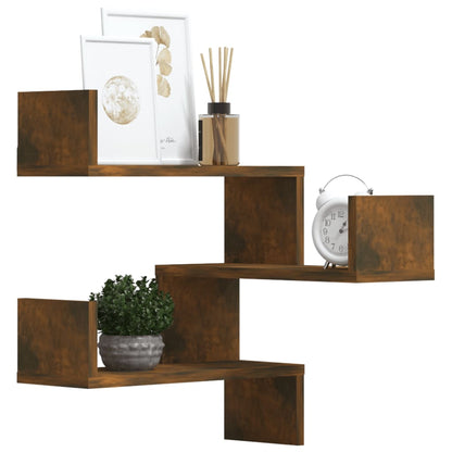 815205 vidaXL Wall Corner Shelves 2 pcs Smoked Oak 40x40x50 cm Engineered Wood