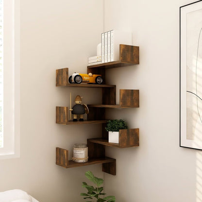 815205 vidaXL Wall Corner Shelves 2 pcs Smoked Oak 40x40x50 cm Engineered Wood