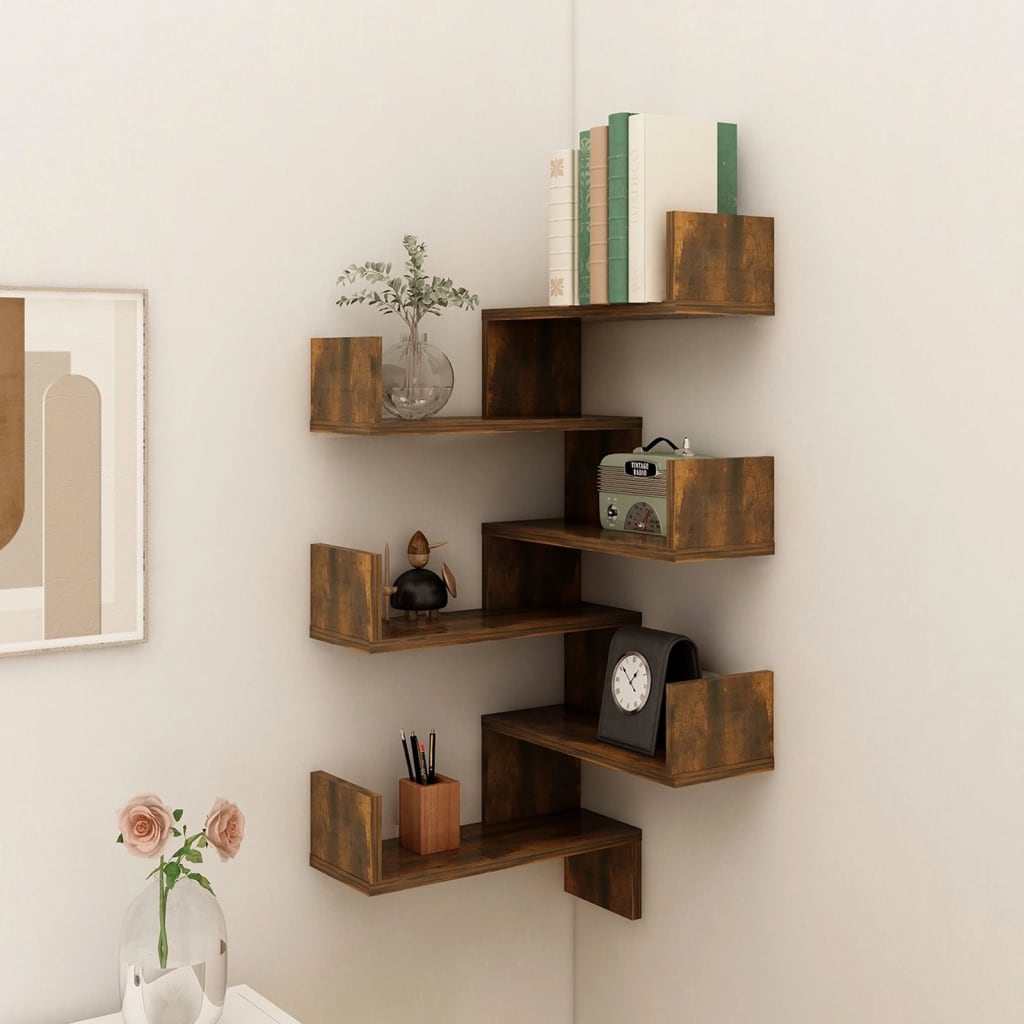 815205 vidaXL Wall Corner Shelves 2 pcs Smoked Oak 40x40x50 cm Engineered Wood