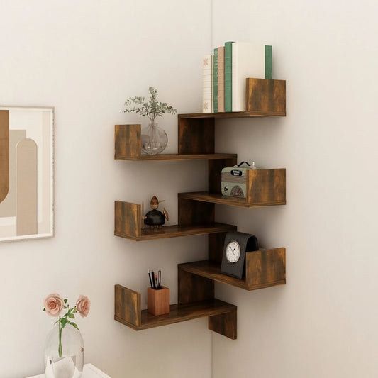 815205 vidaXL Wall Corner Shelves 2 pcs Smoked Oak 40x40x50 cm Engineered Wood