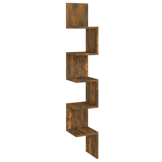 815210 vidaXL Wall Corner Shelf Smoked Oak 20x20x127,5 cm Engineered Wood