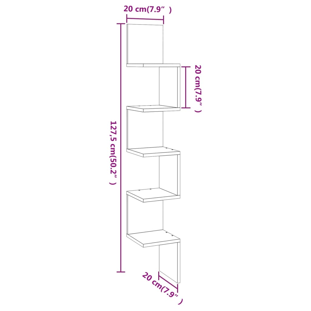 815210 vidaXL Wall Corner Shelf Smoked Oak 20x20x127,5 cm Engineered Wood