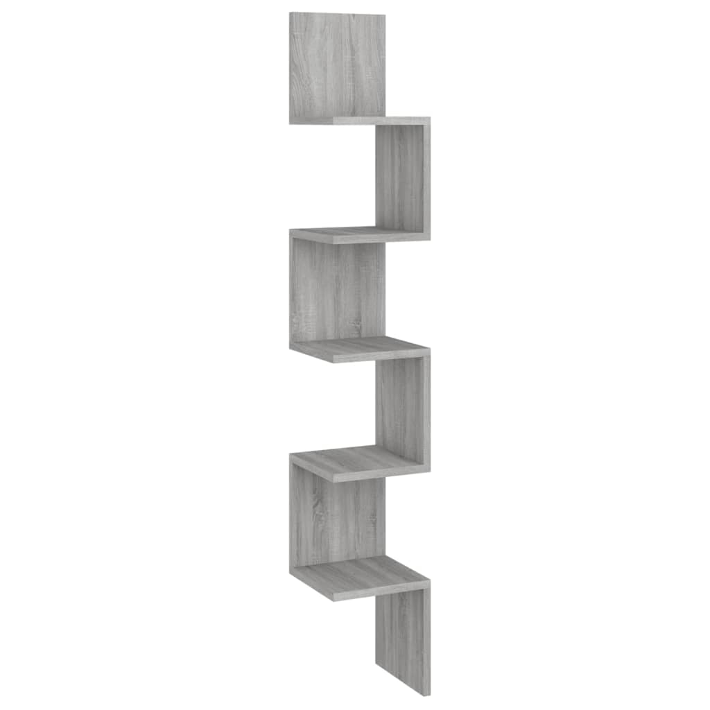815211 vidaXL Wall Corner Shelf Grey Sonoma 20x20x127,5 cm Engineered Wood