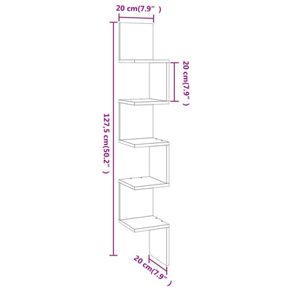 815211 vidaXL Wall Corner Shelf Grey Sonoma 20x20x127,5 cm Engineered Wood