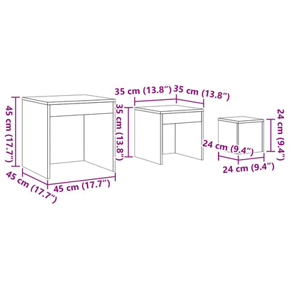 Nesting Tables 3 pcs Brown Oak Engineered Wood